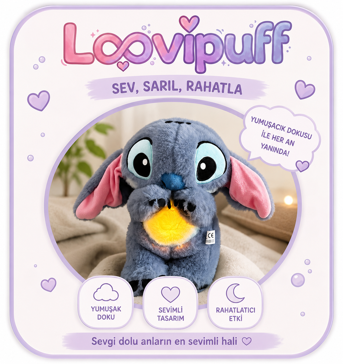 Loovipuff-Stitch Model Işıklı Peluş Uyku Arkadaşı